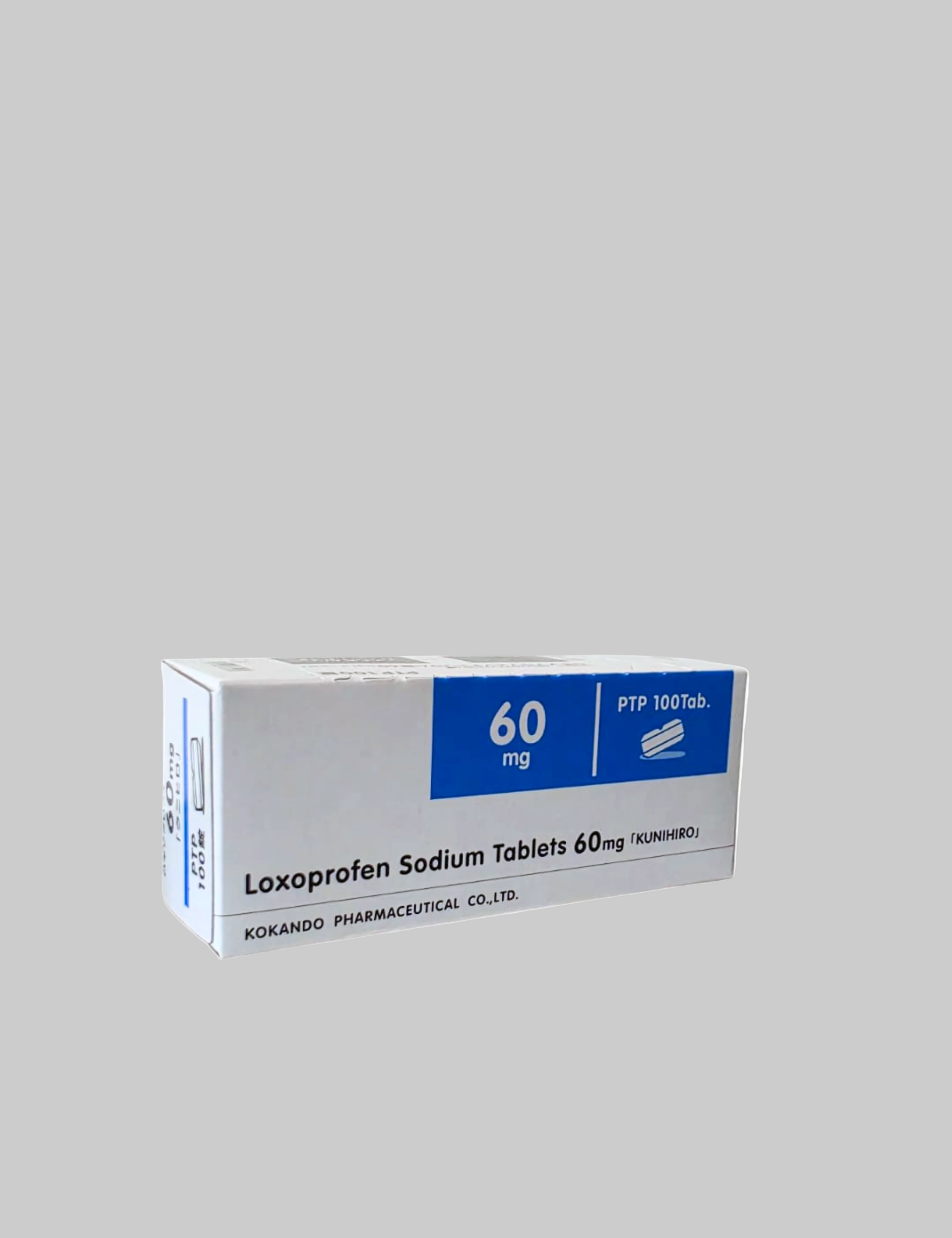 Box of loxoprofen sodium tablets 60 mg on a white background